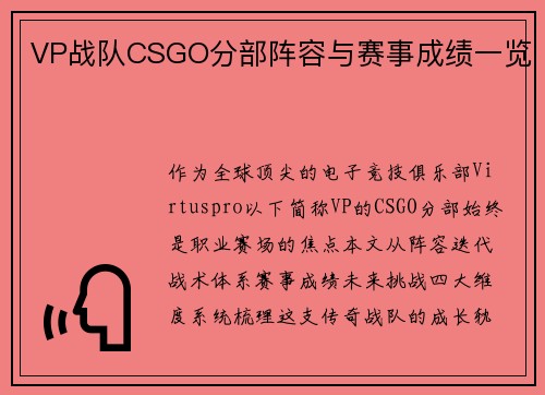 VP战队CSGO分部阵容与赛事成绩一览